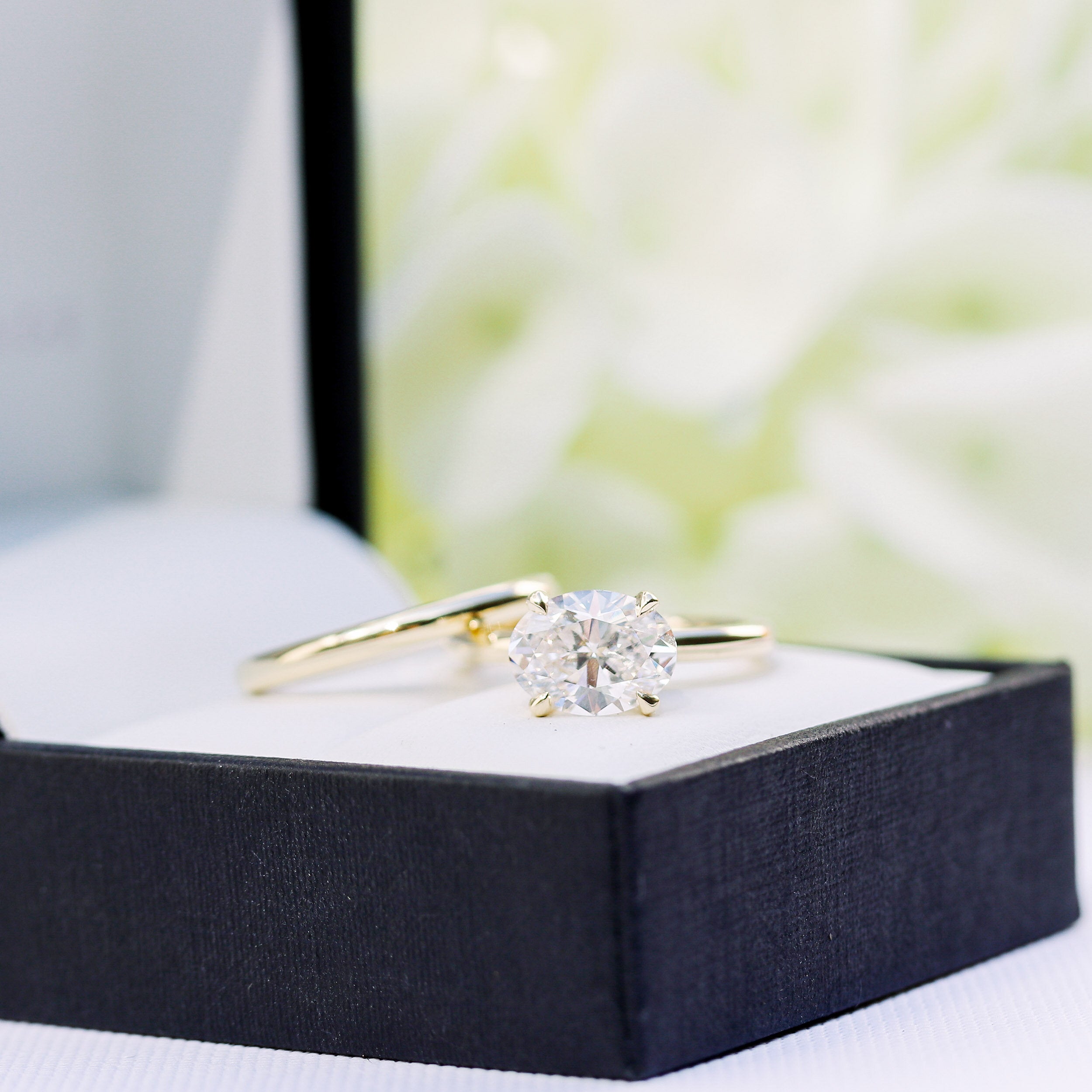 2.0 CT East-West Oval Cut Moissanite Solitaire Engagement Ring