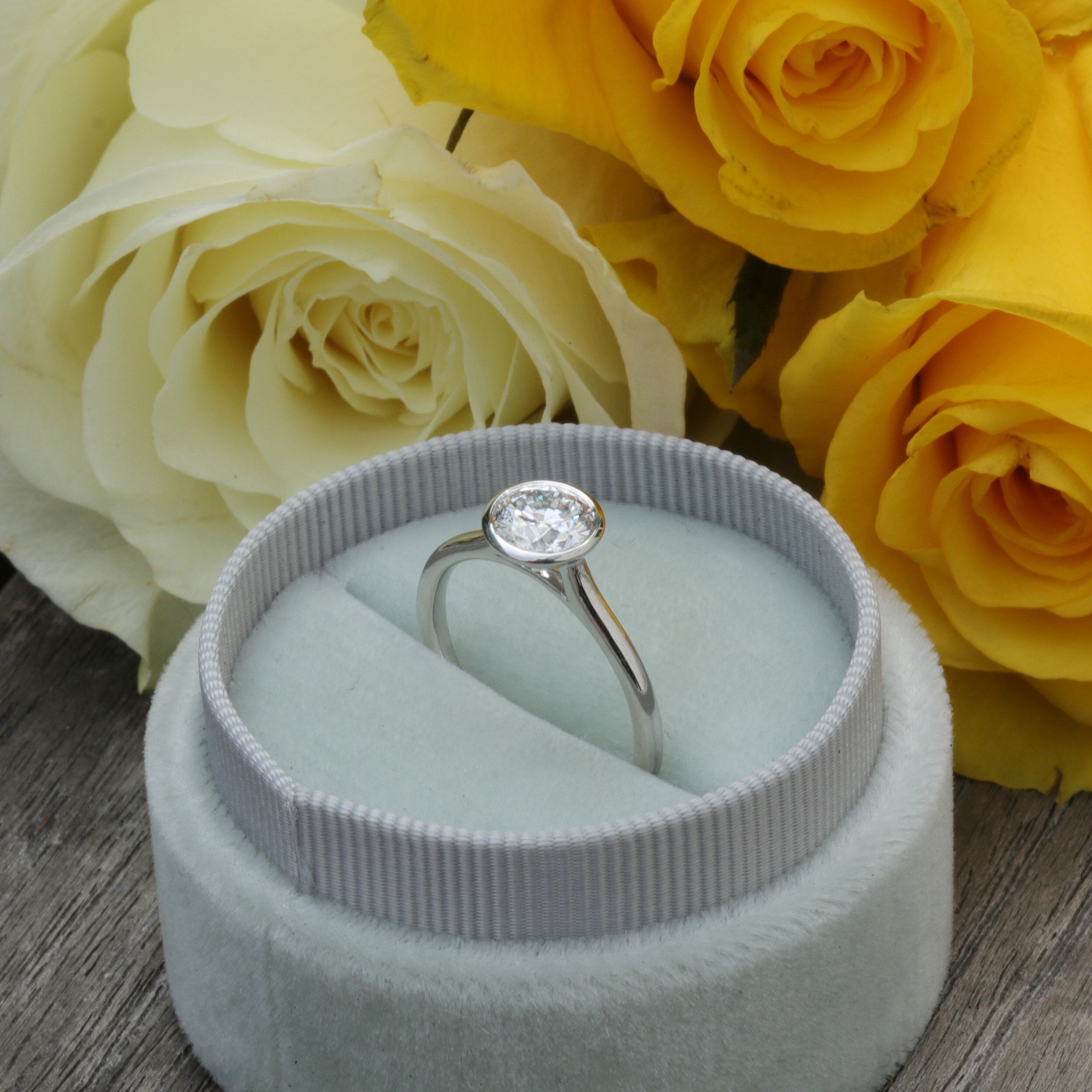 1.5 CT Round Cut Moissanite Bezel Engagement Ring