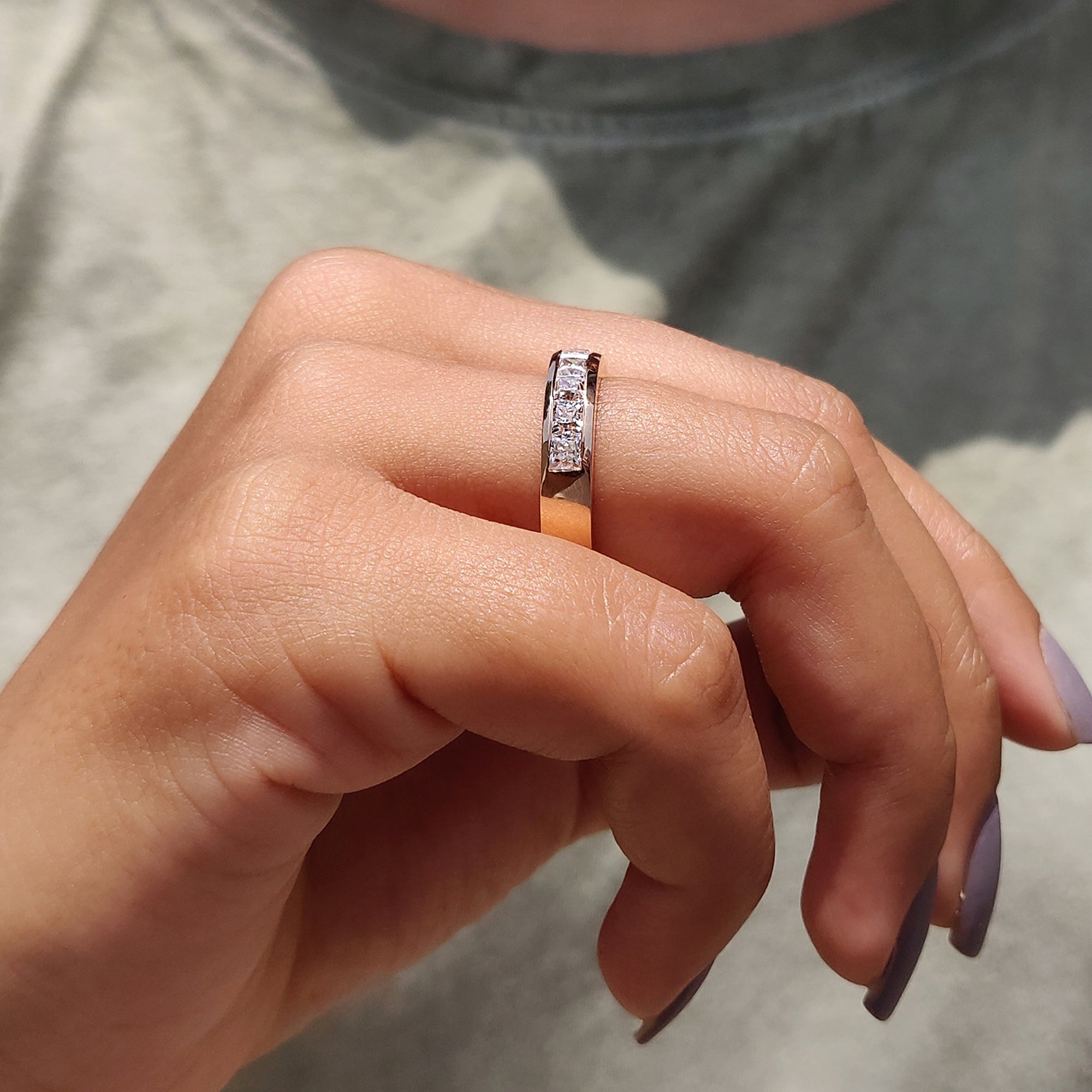 Princess Cut Moissanite Channel Set Wedding Band
