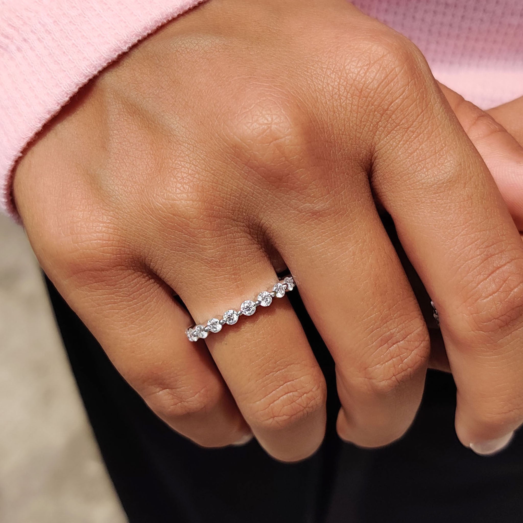 Round Stone Wedding Band In Half Eternity Style