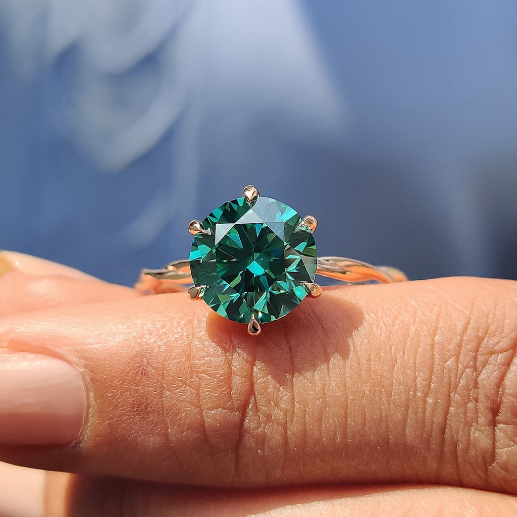 Rose Gold Solitaire Engagement Ring With Green Moissanite