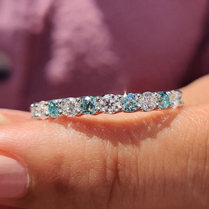 Round Cut Cyan Blue Full Eternity Wedding Band