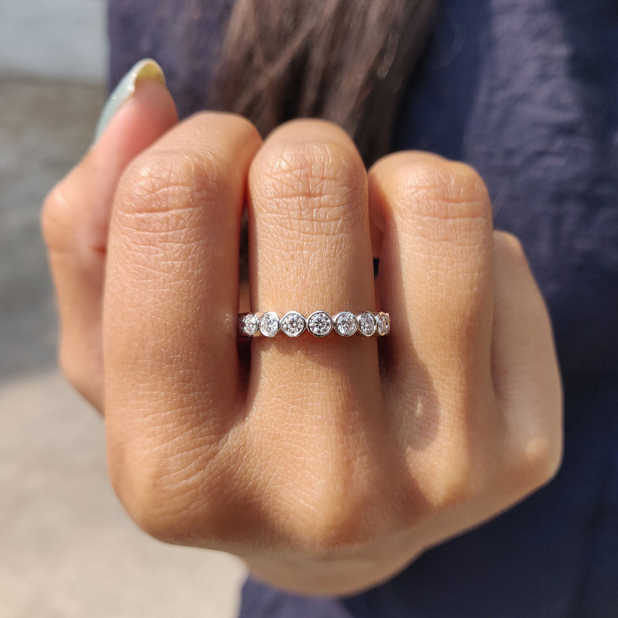 Bezel Wedding Band - White Gold