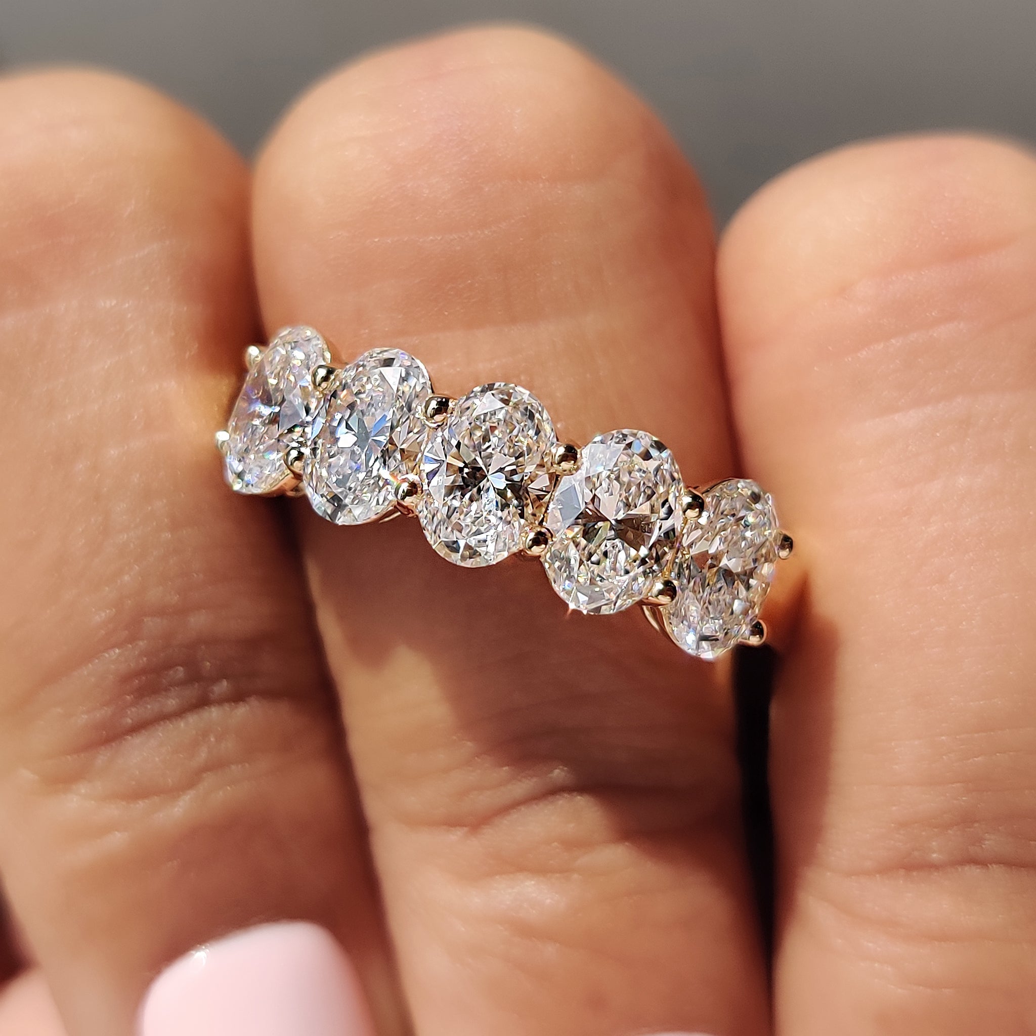 Five Stone Oval Diamond Wedding Band