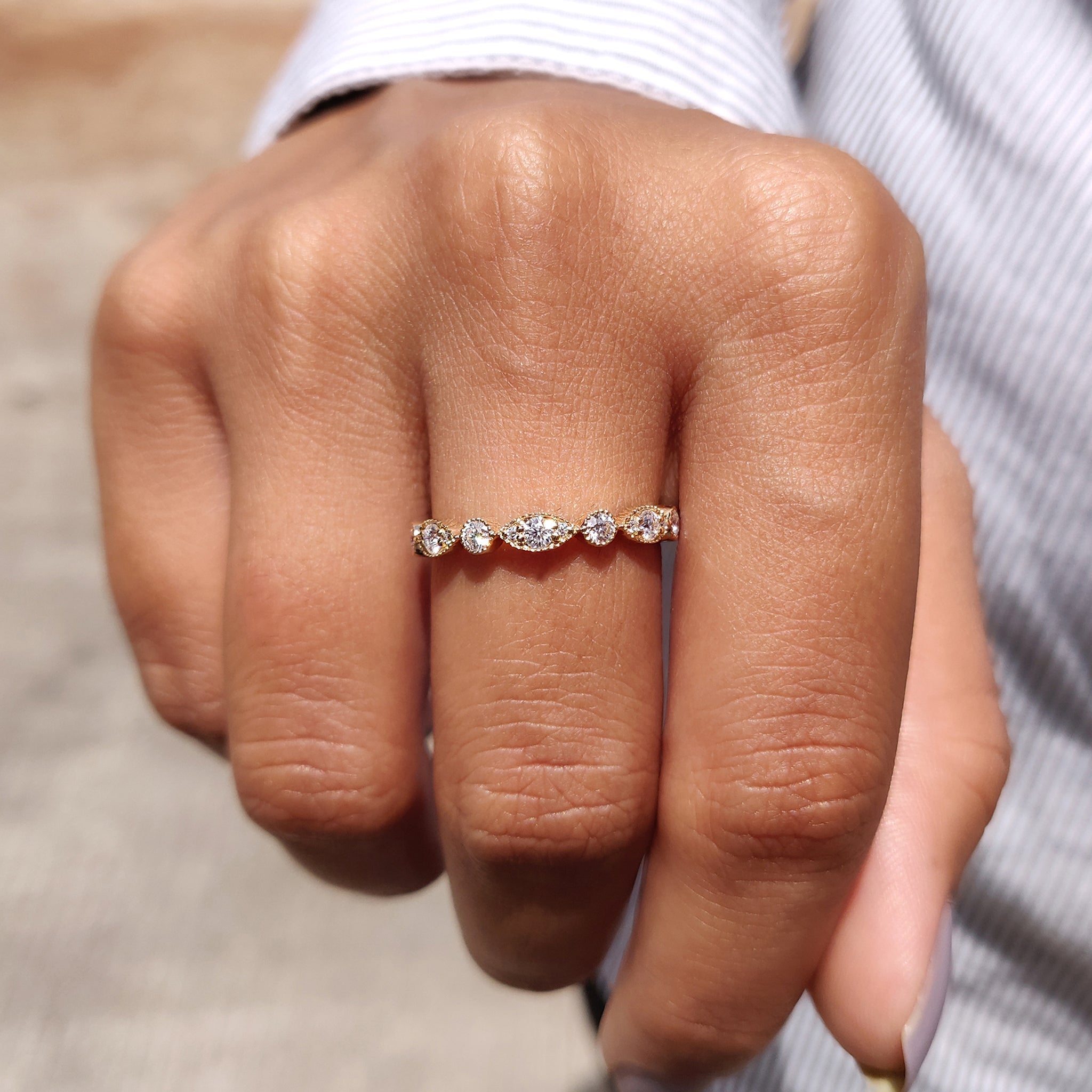 Milgrain Wedding Band With Marquise Shaped Outline