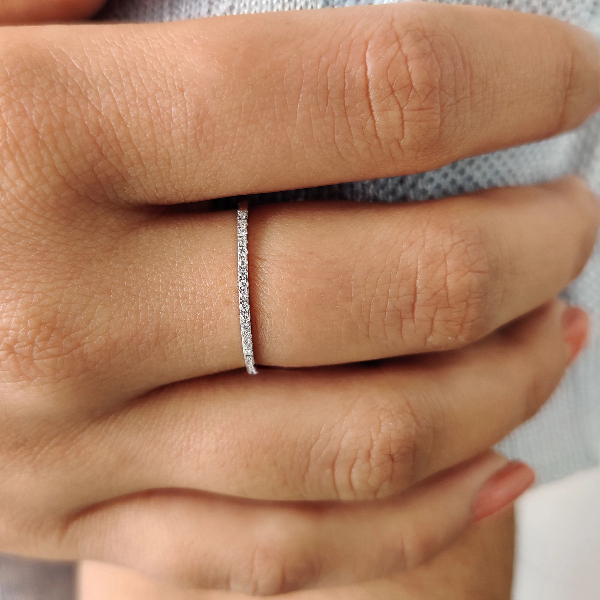 Minimalist Wedding Band with Round Cut Stones