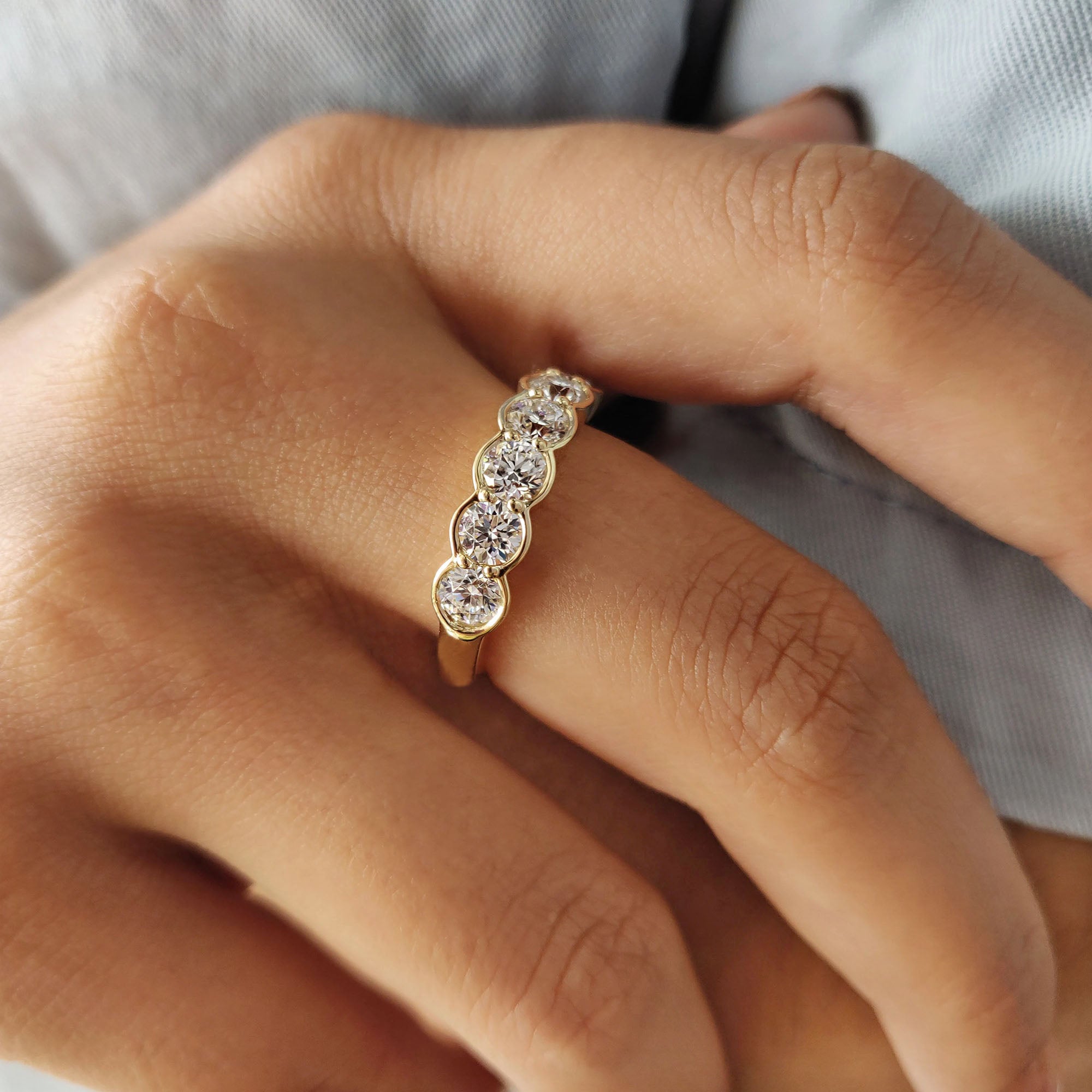 6 Stone Half Eternity Wedding Band