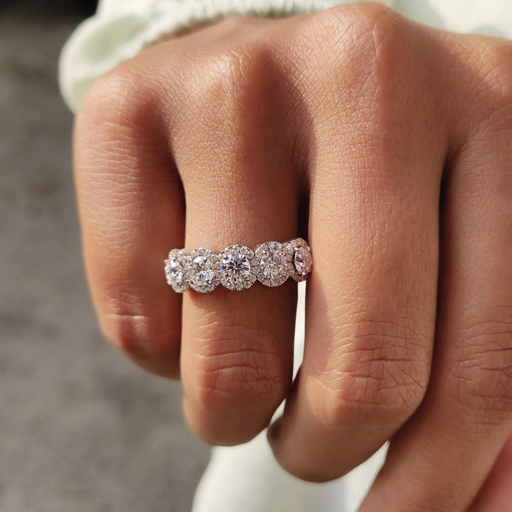 5 Stone Halo Wedding Band