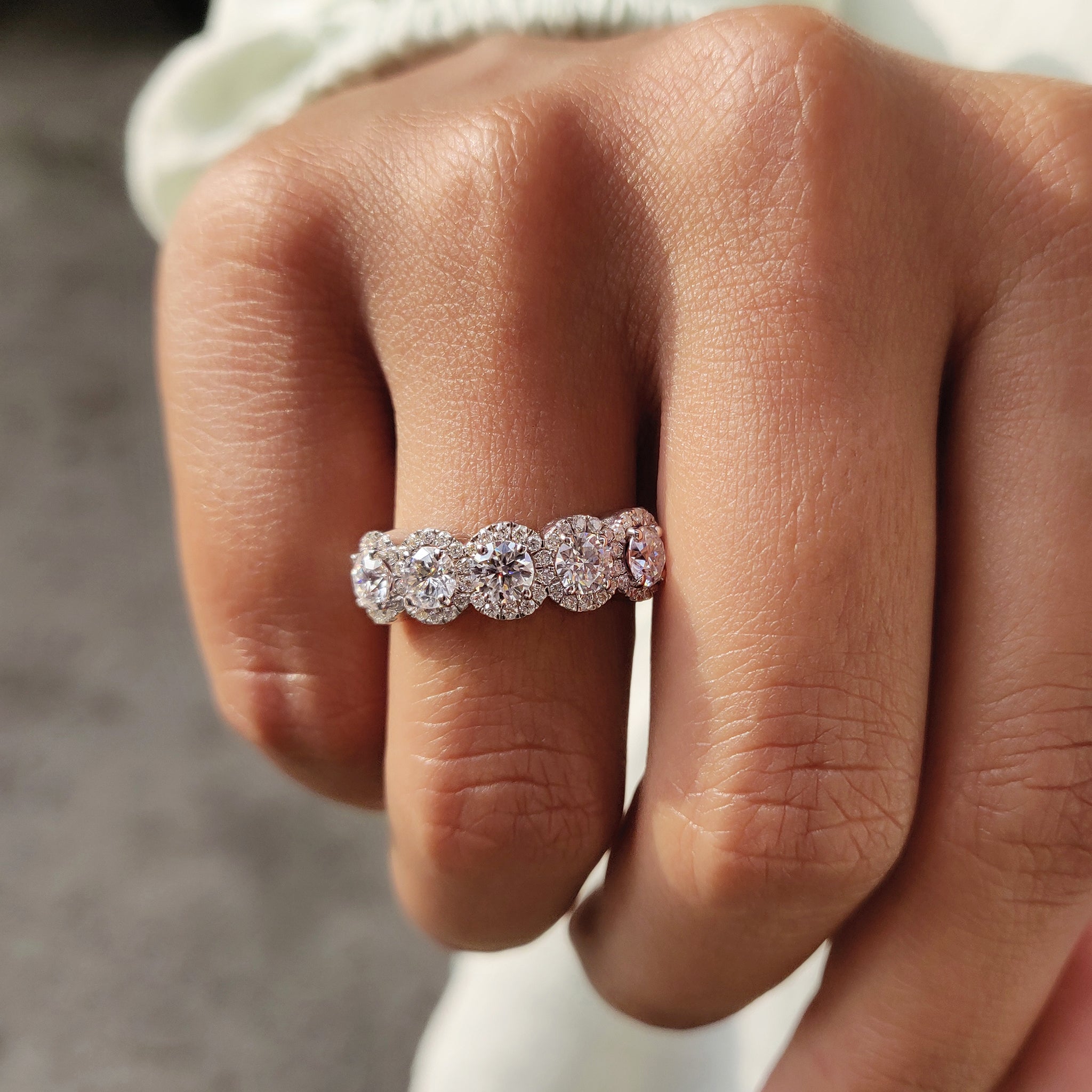 5 Stone Halo Wedding Band