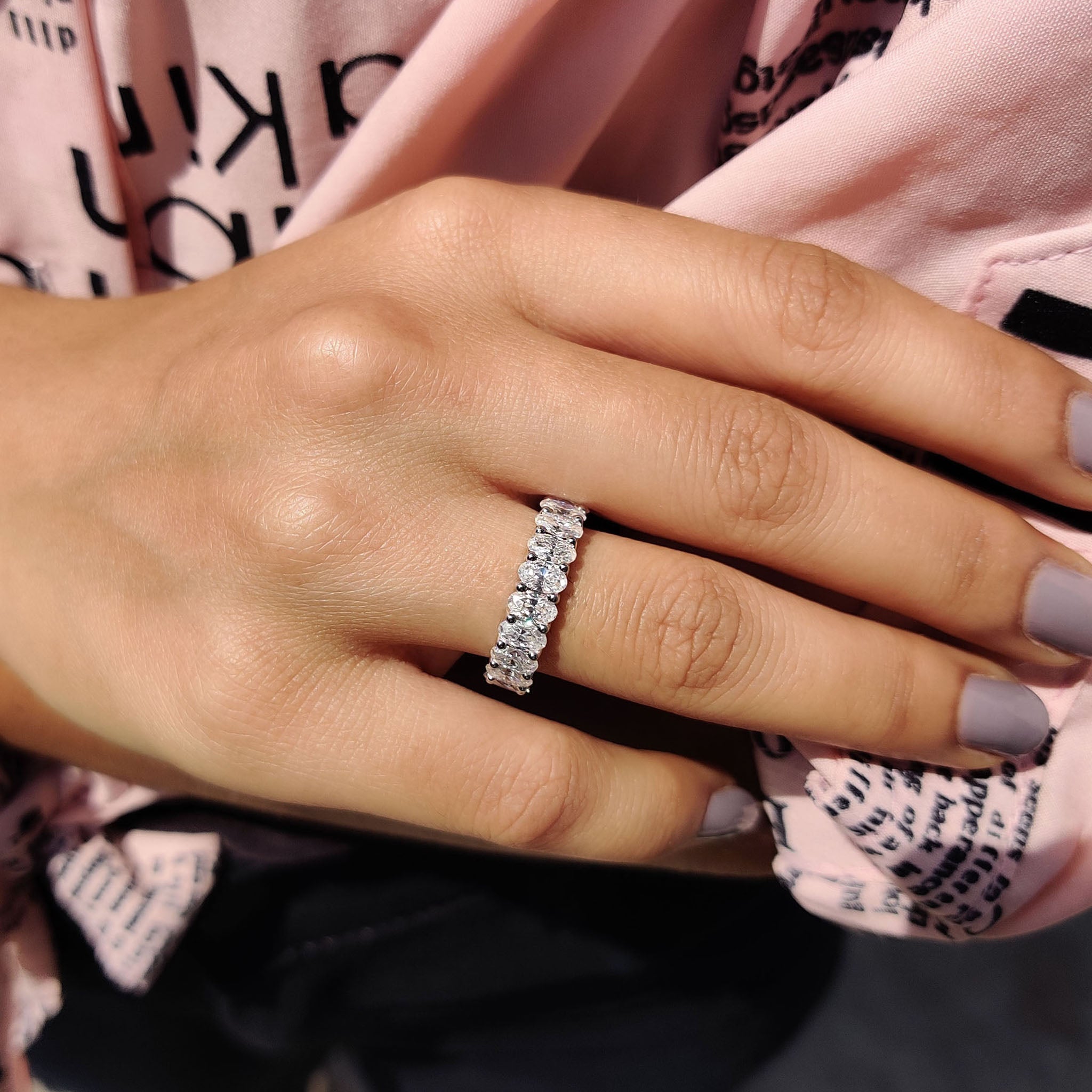 Moissanite Oval Eternity Band In Trellis Setting