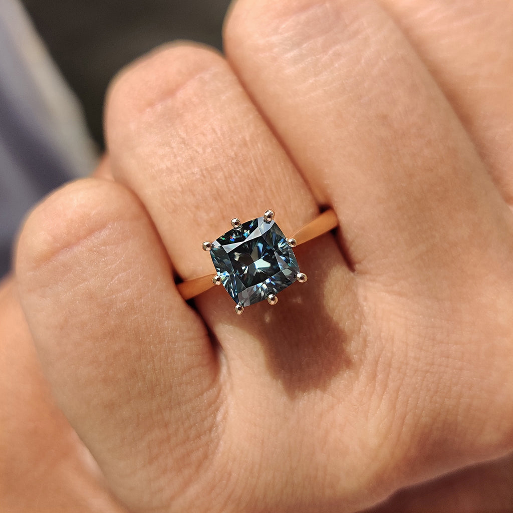 Cushion Cut Engagement Ring with hidden halo setting