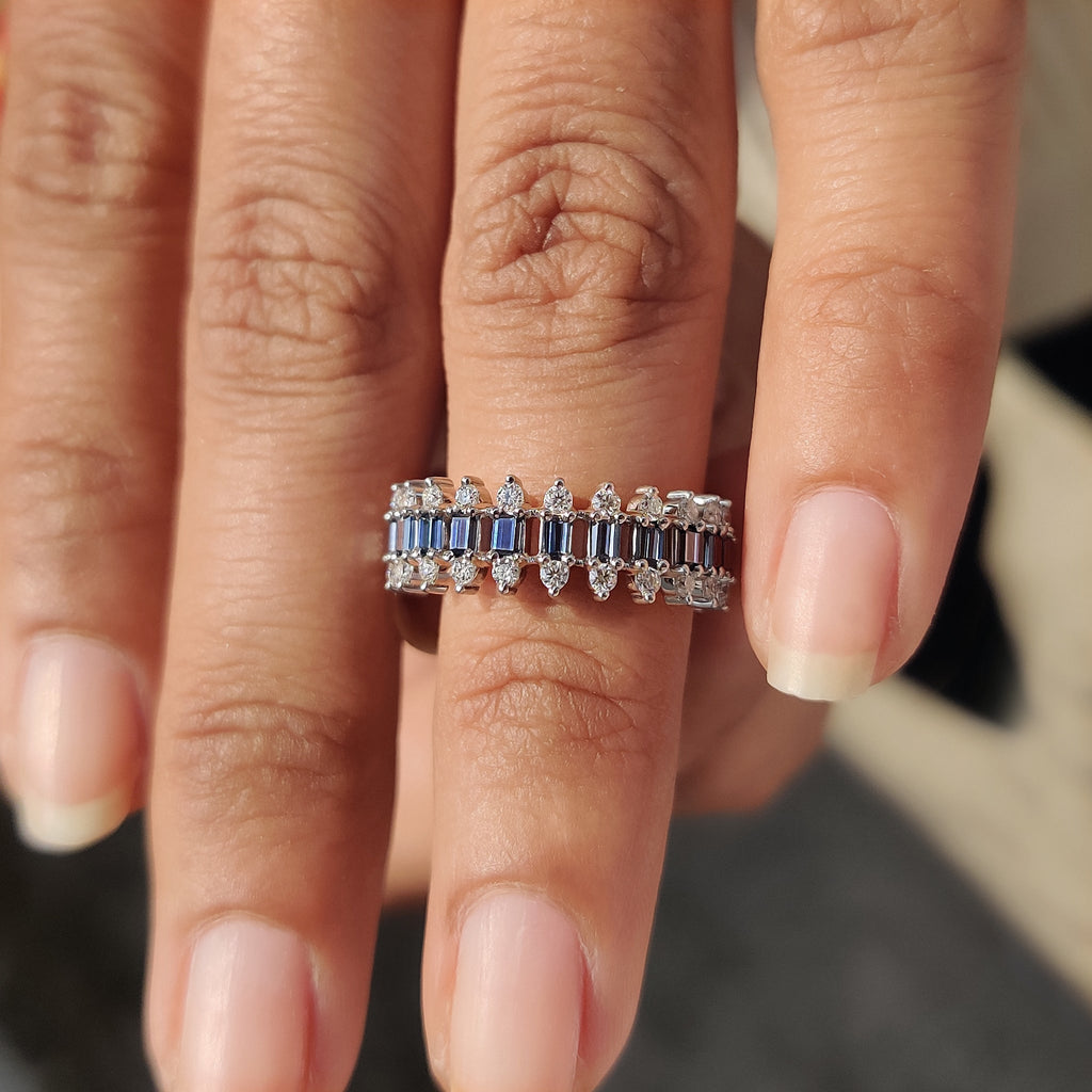 Baguette Cut Wedding Band With Three Row Pave style