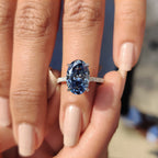 Royal Dark Blue Oval Hidden Halo Engagement Ring