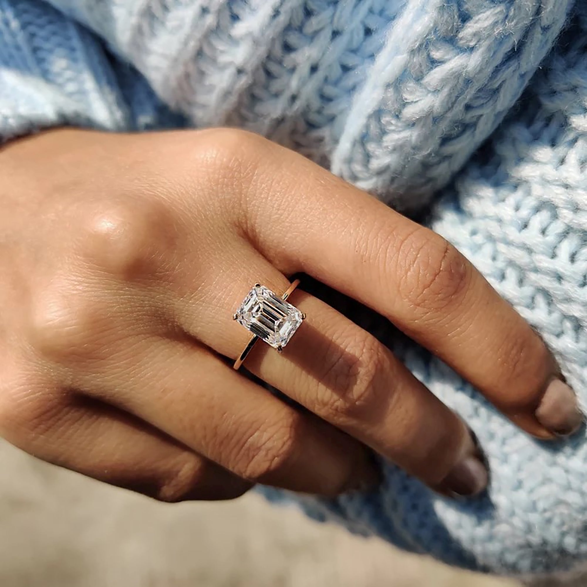 Knife Edge Emerald Cut Solitaire Ring