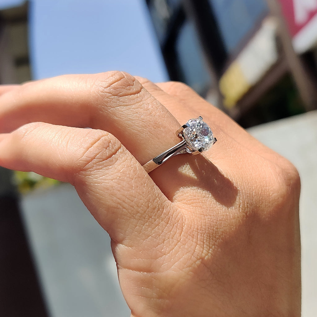 Moissanite Solitaire Ring With portuguese Cut