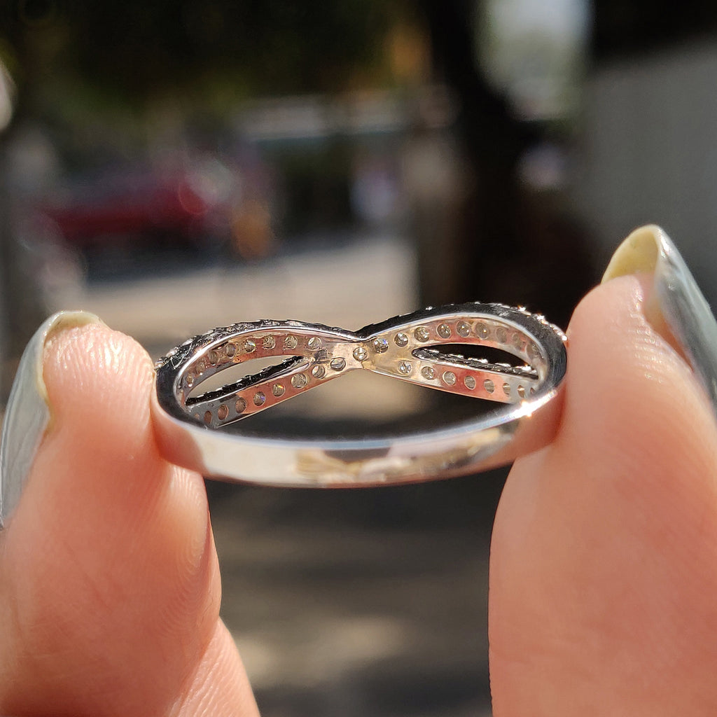 Round Moissanite Crossover Wedding Band