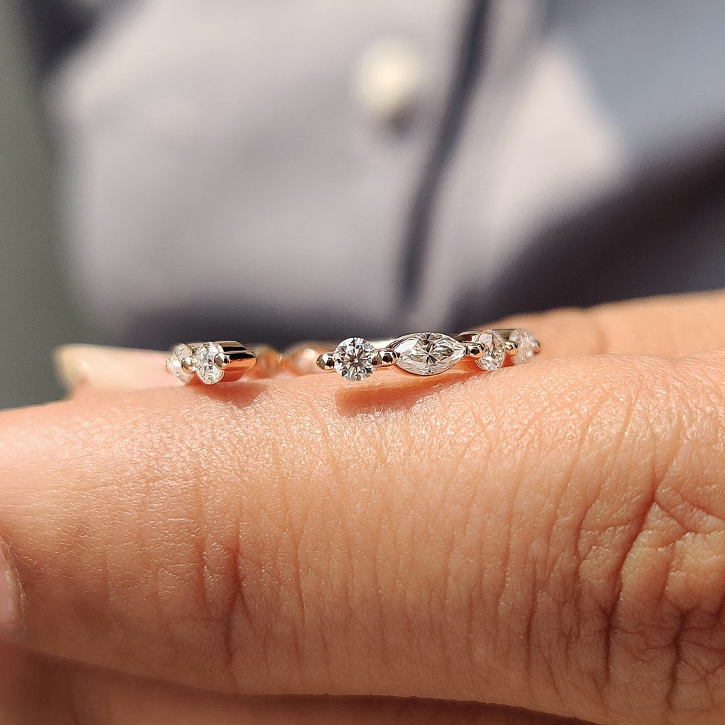 Open Gap Round And Marquise Wedding Band