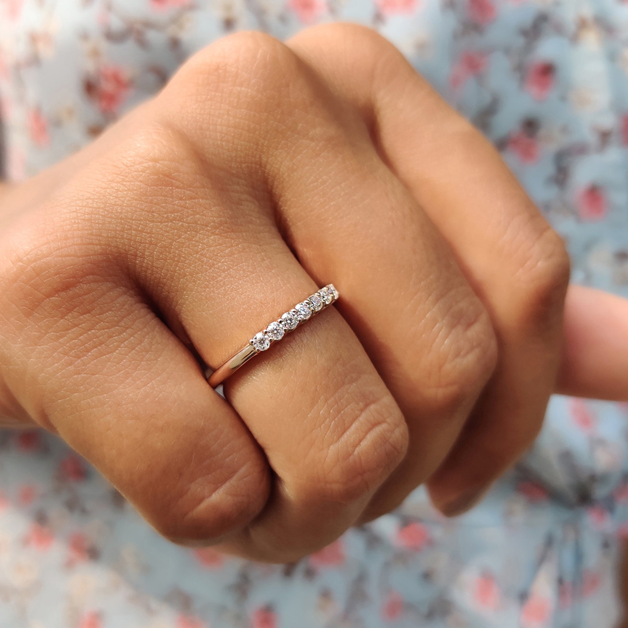Round Moissanite Semi Eternity Band