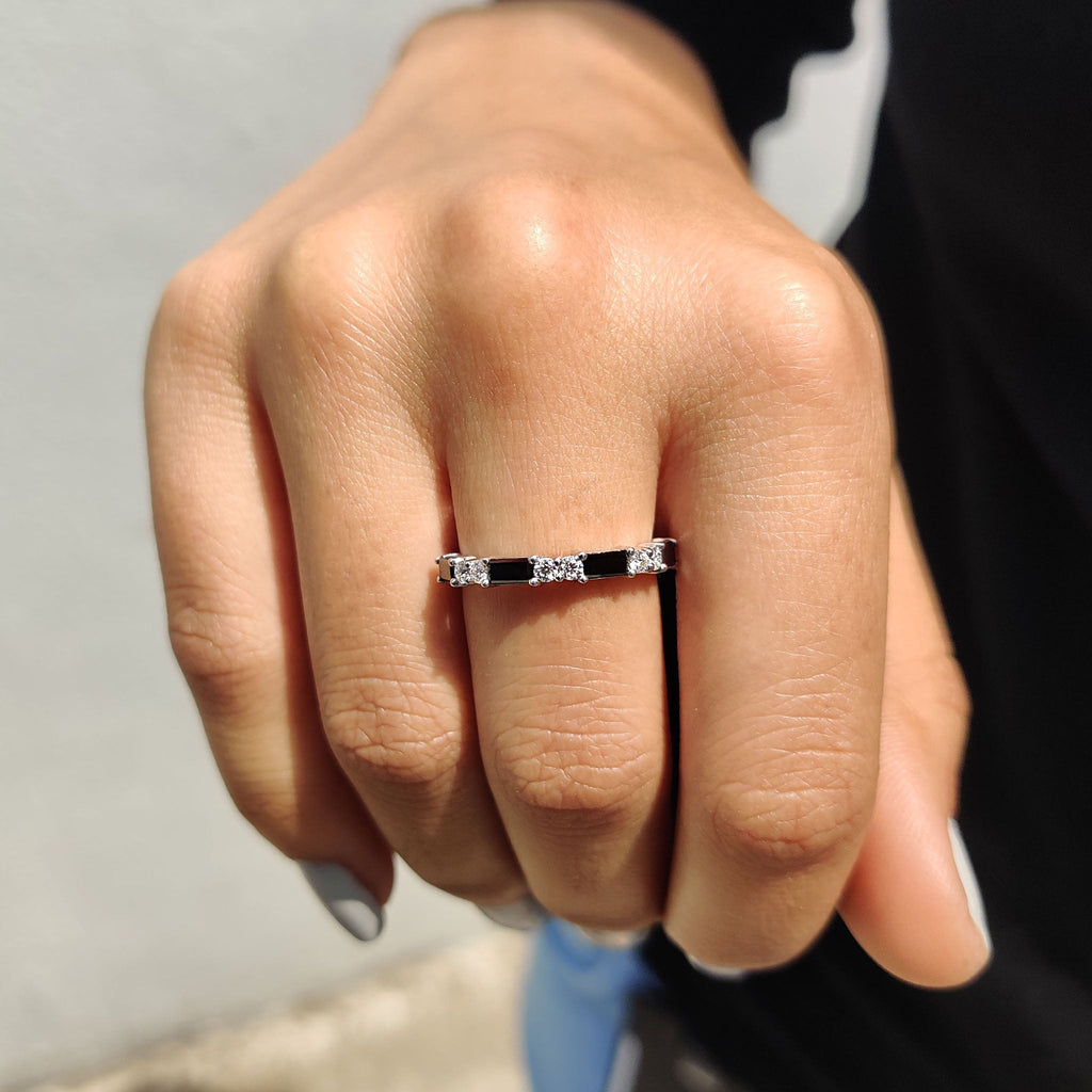 Black Baguette And Round Wedding Band In Eternity Style