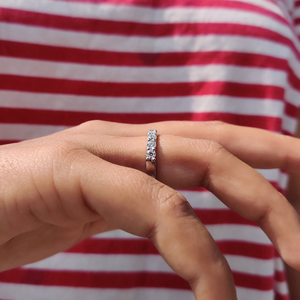 Round Cut White Gold Band With Shared Prong