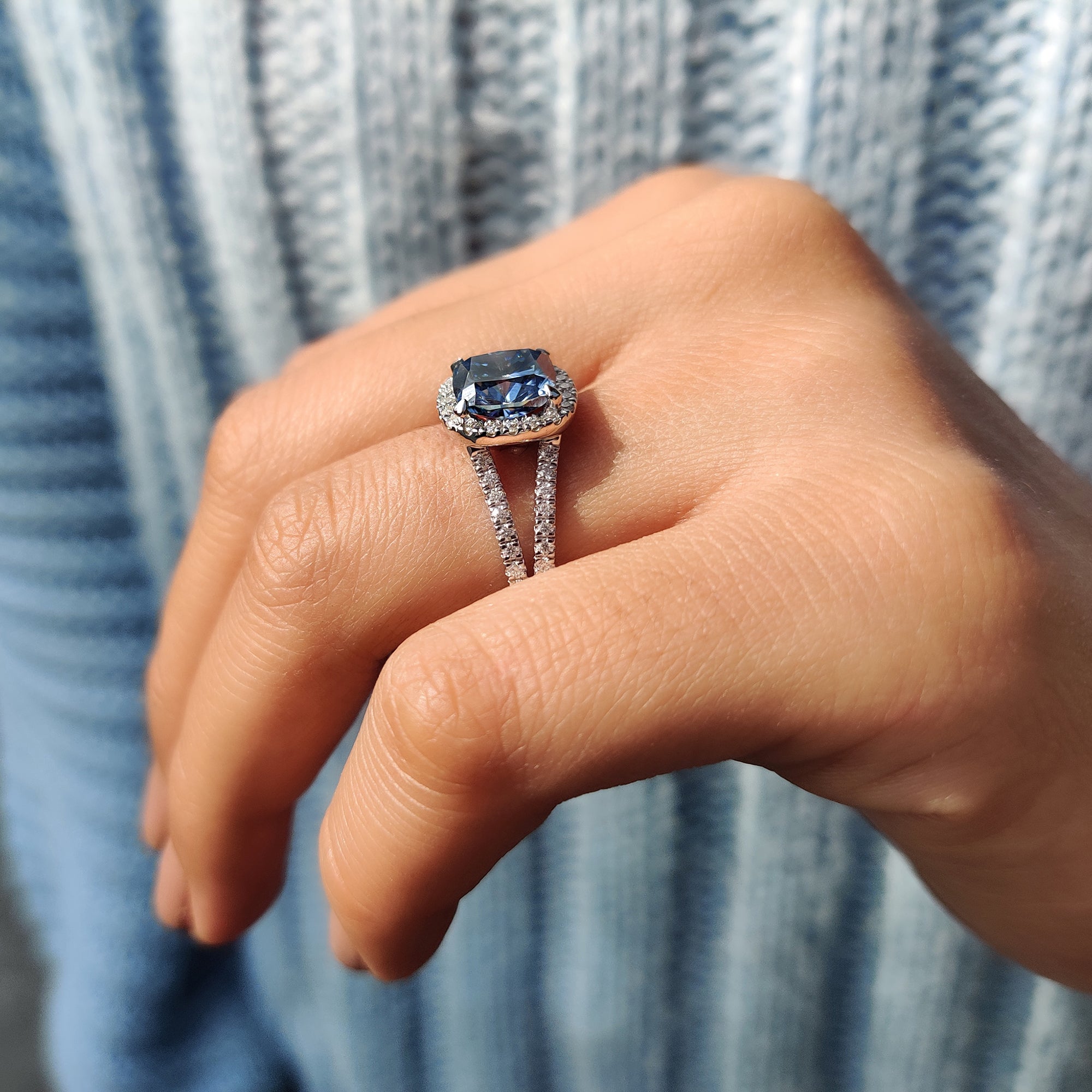 Cushion Cut Split Pave Engagement Ring