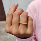 Round Cut Half Eternity Band With French Pave Style