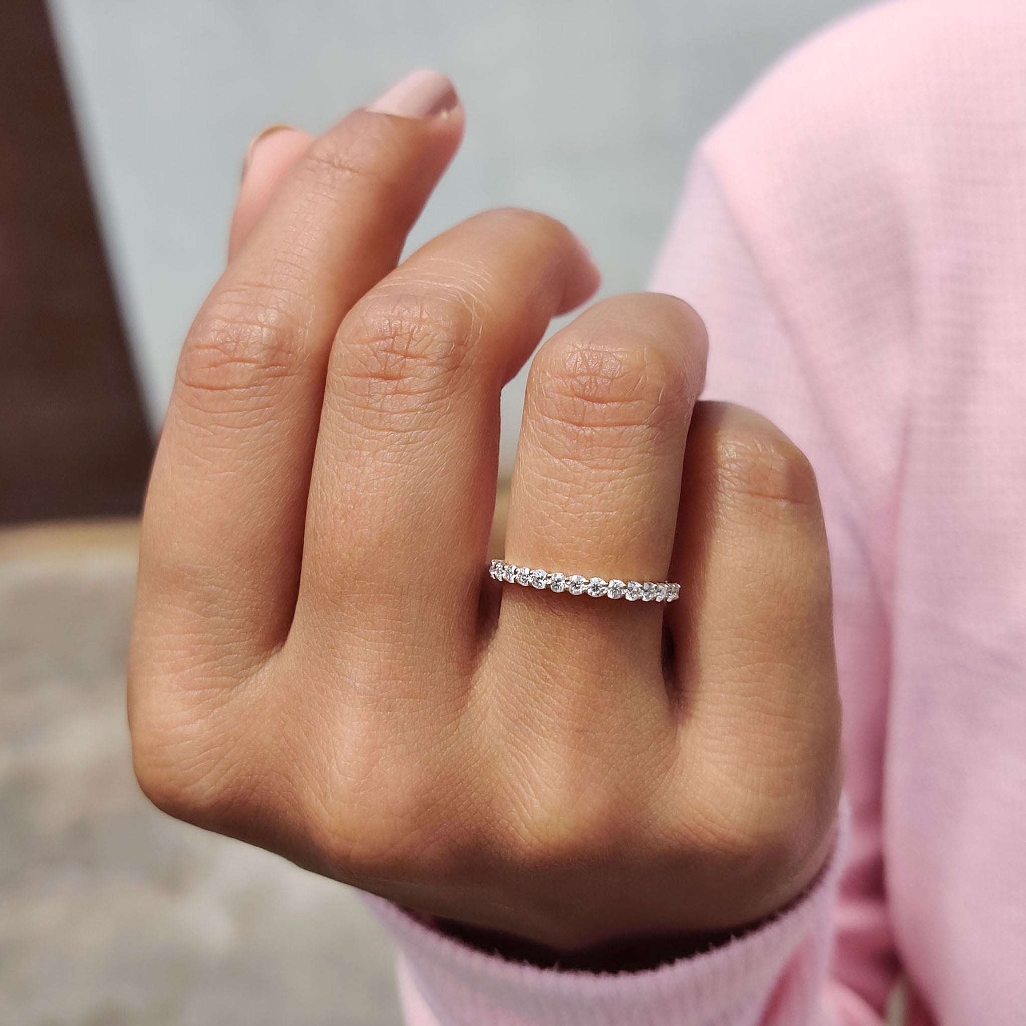 Round Cut Half Eternity Band With French Pave Style