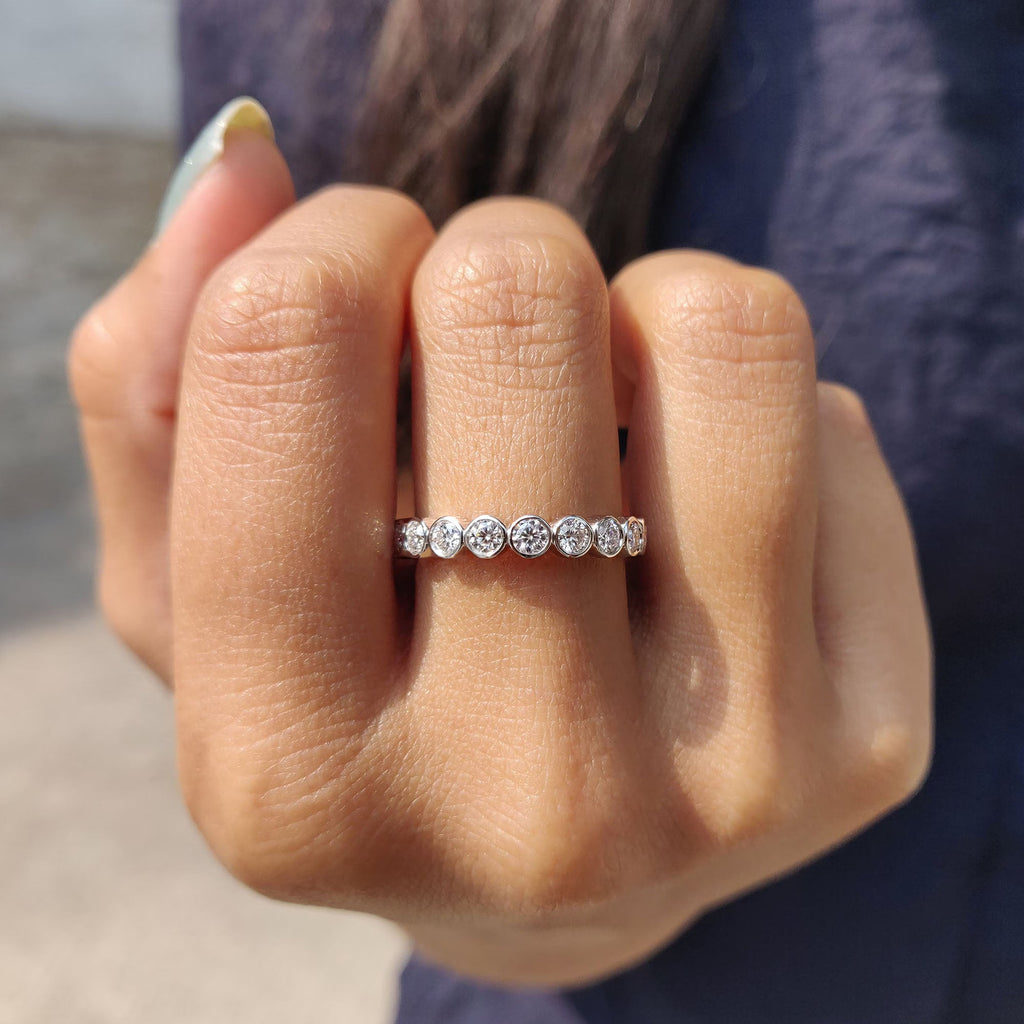 Round Moissanite Bezel Set Wedding Band