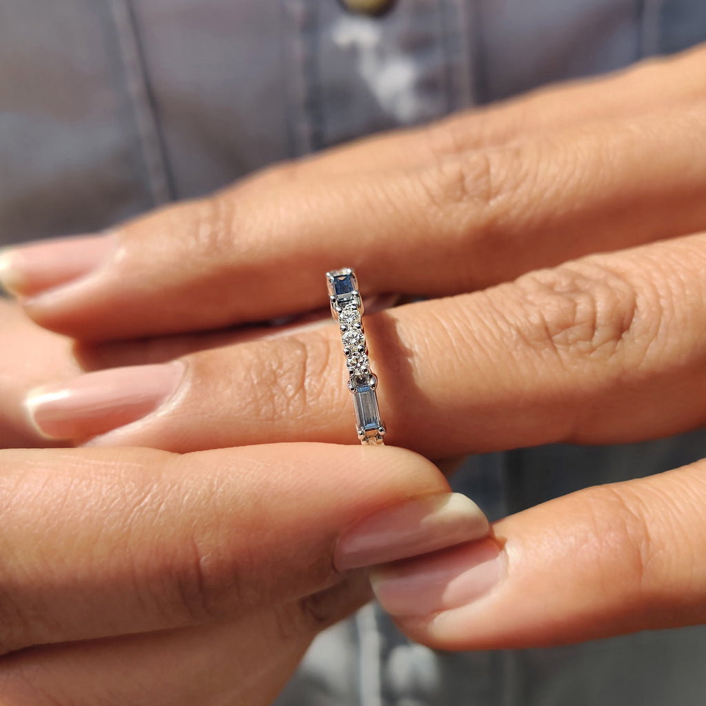Baguette Cut Eternity Band With Blue Moissanite