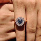 Blue Round Old European Cut Ring In Cluster Design