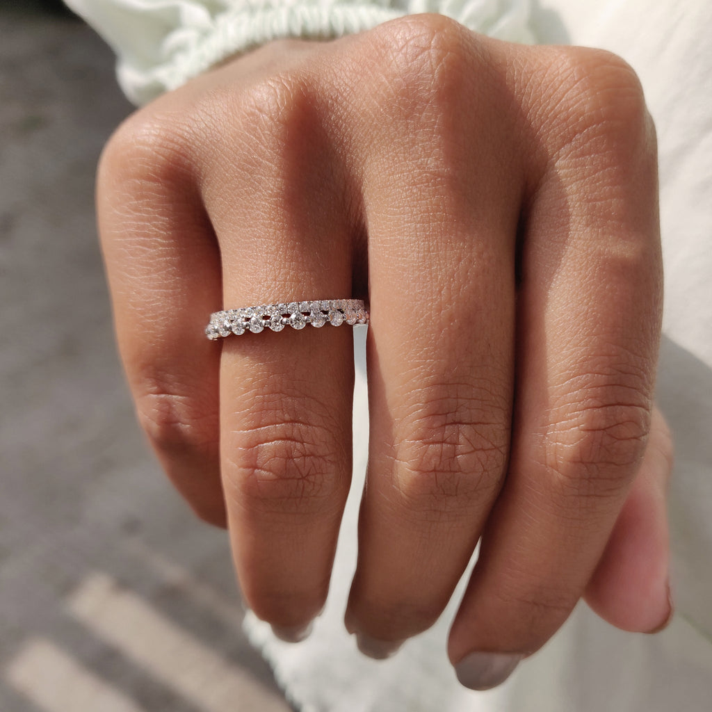 Yellow Gold Band - Round Double Row Pave