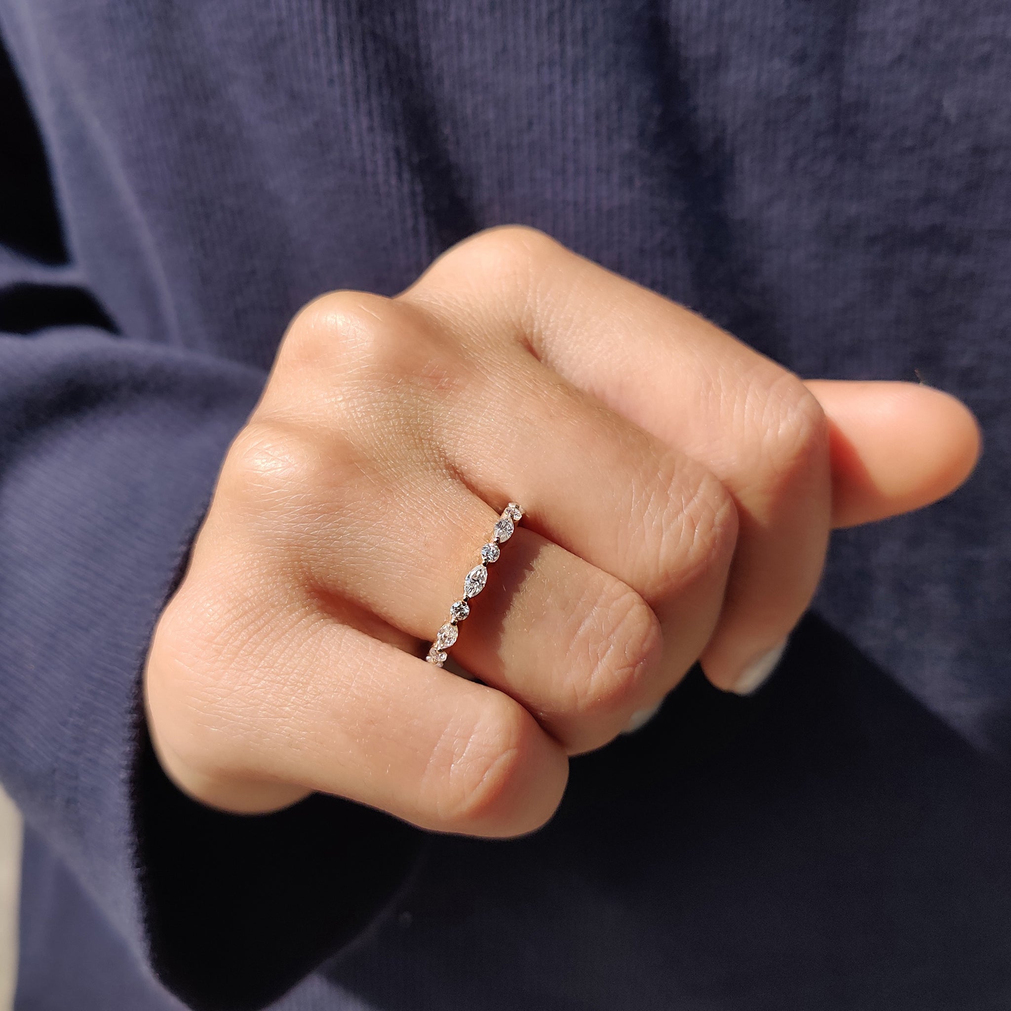 Marquise And Round Wedding Band In Versailles Setting