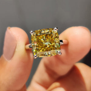 Canary Yellow Cushion Cut Solitaire Ring In Round Prong Setting