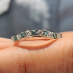 Curved Wedding Band With Round Cut Cyan Blue Stone