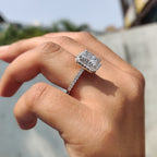 Radiant Halo Engagement Ring With Pave Band