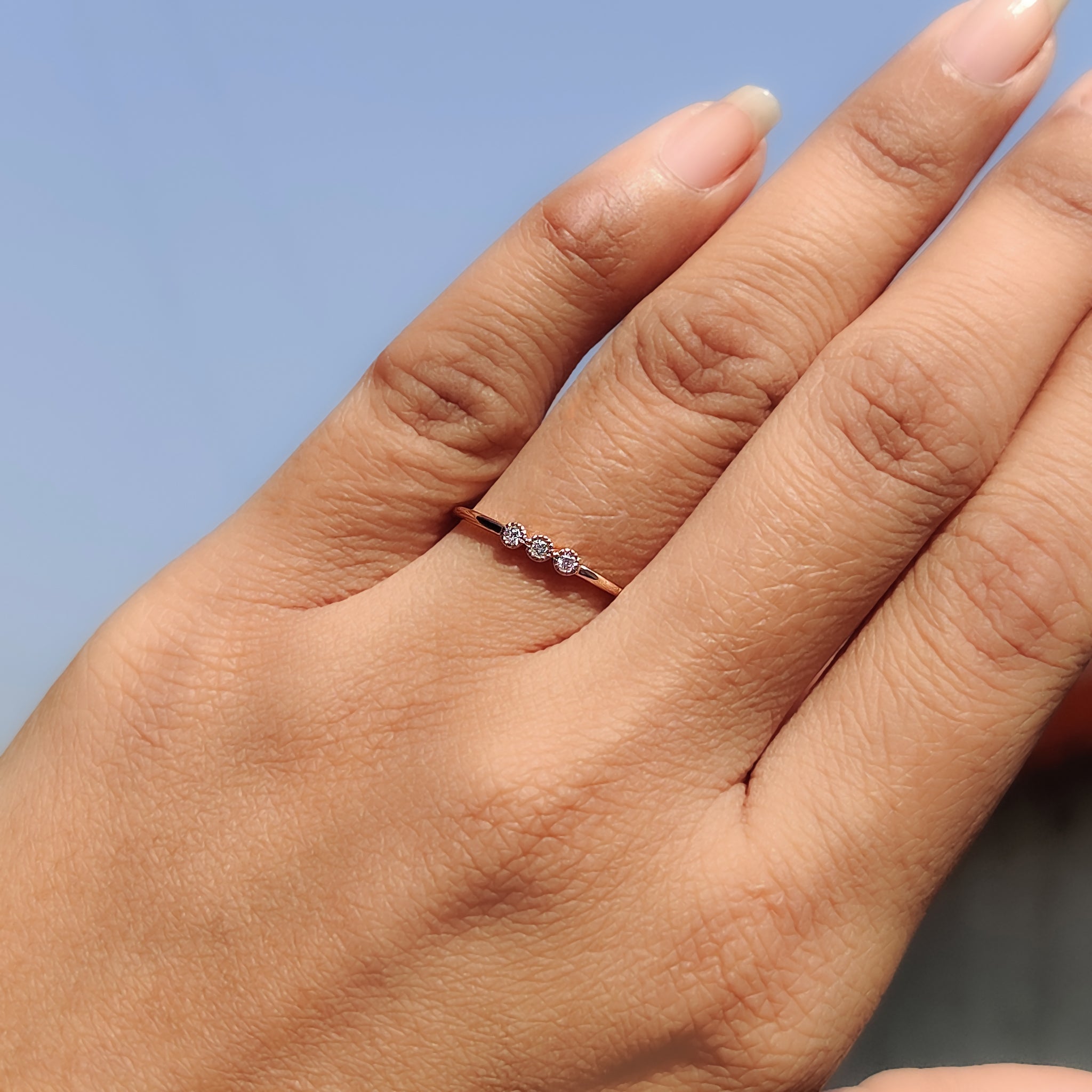 Three Stone Round Diamond Bezel Set Diamond Band Secondary image