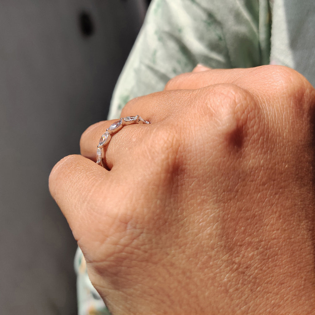 Half Eternity 5 Stone Wedding Band In white Gold