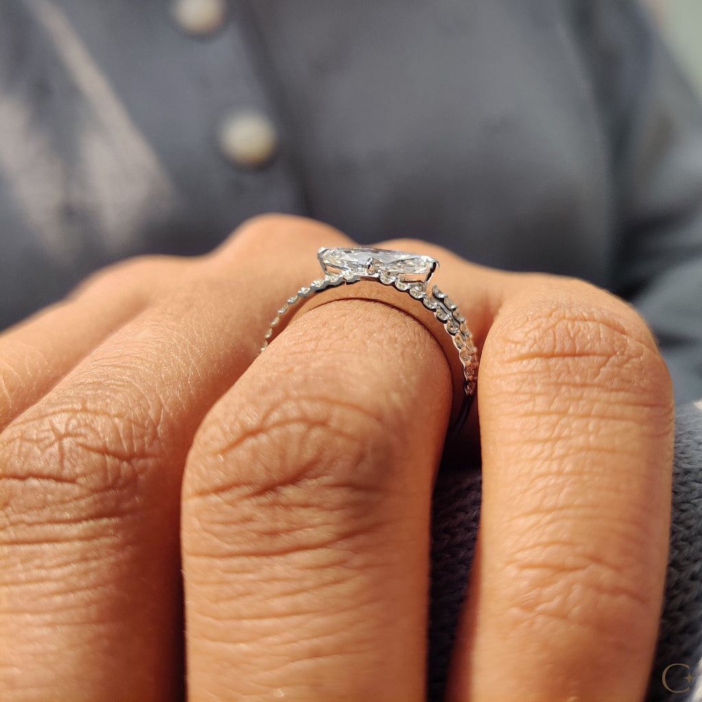 East West Marquise Engagement Ring In Split Shank Style