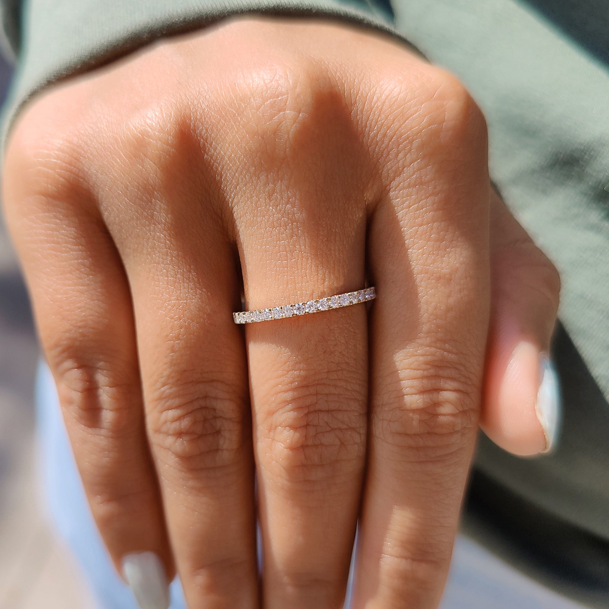 Round Moissanite With Yellow Gold Eternity Band