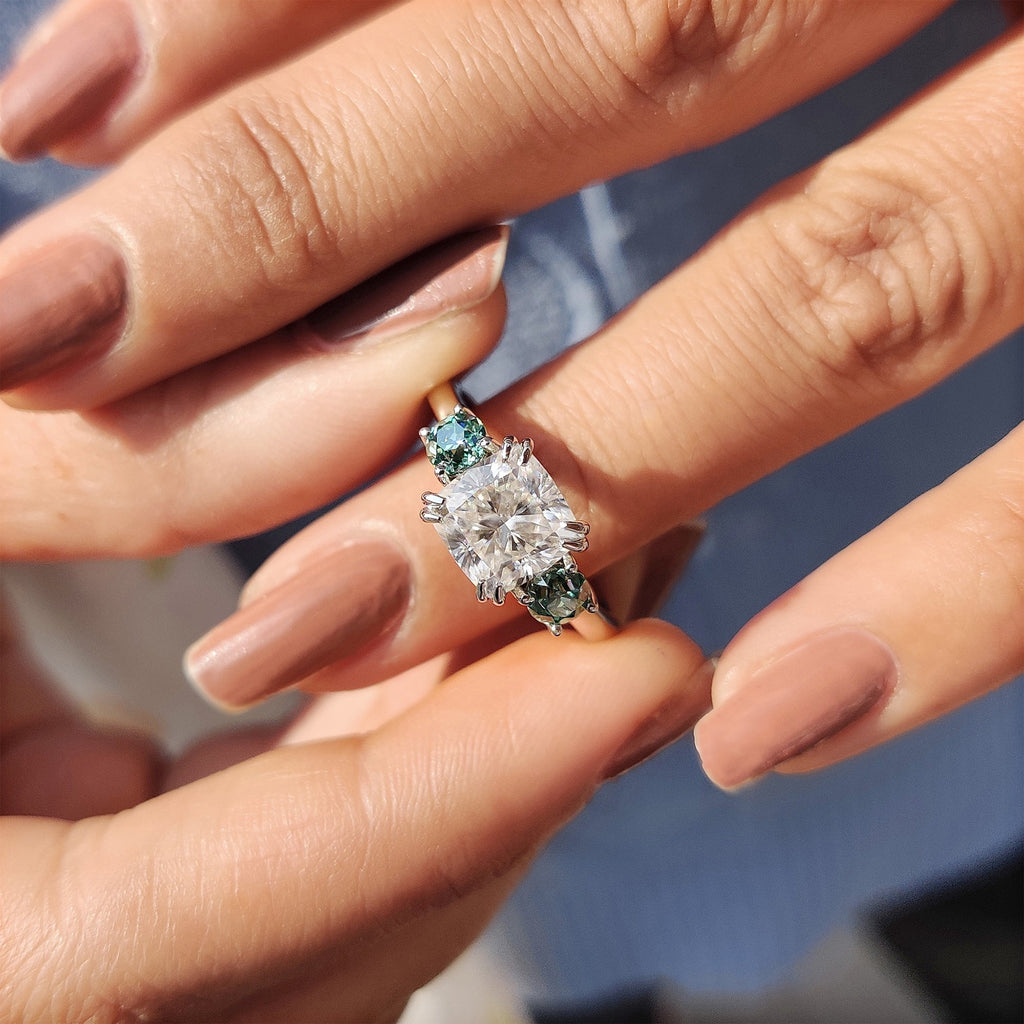 Cushion Cut Moissanite Ring Three Stone Ring