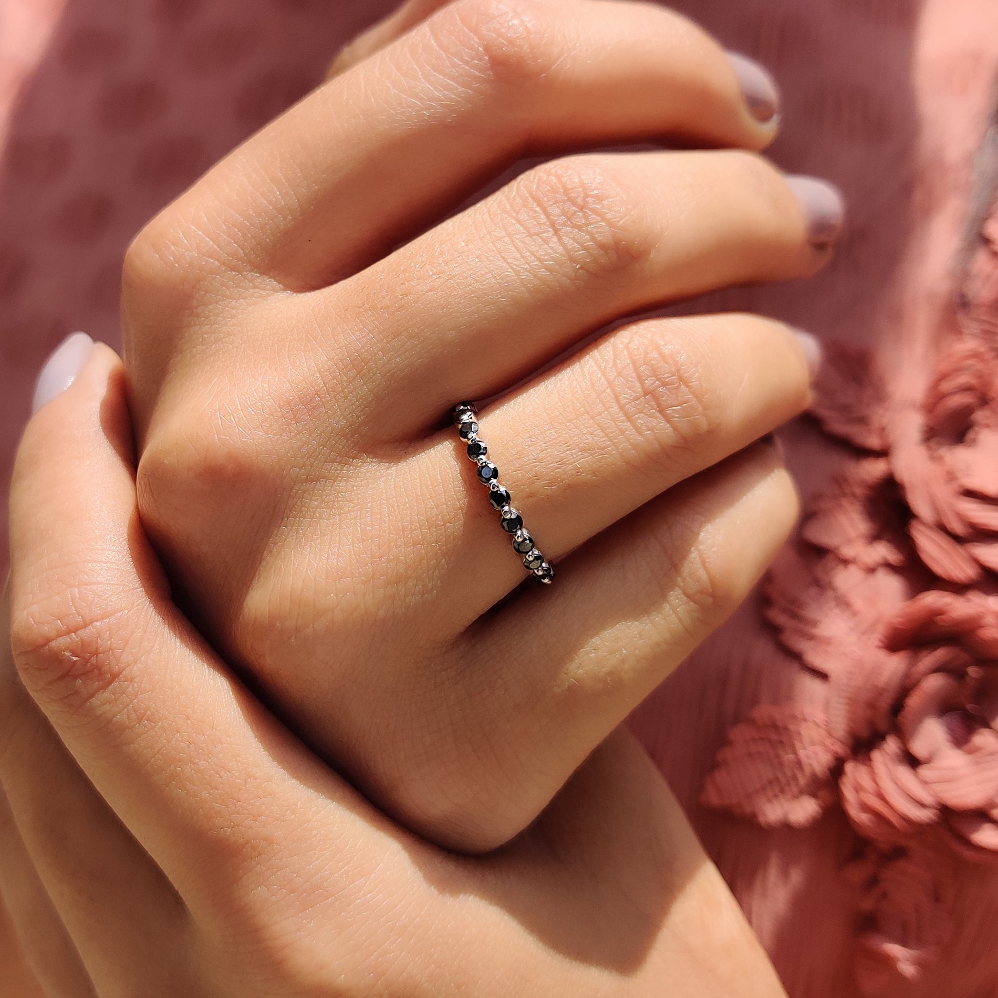 Full Eternity Black Stone Wedding Band