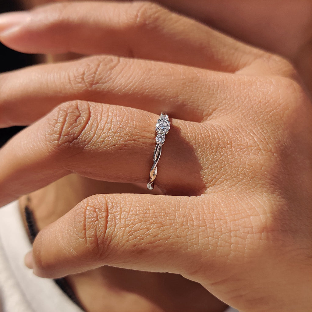 Three Stone Diamond Ring with Twisted Band