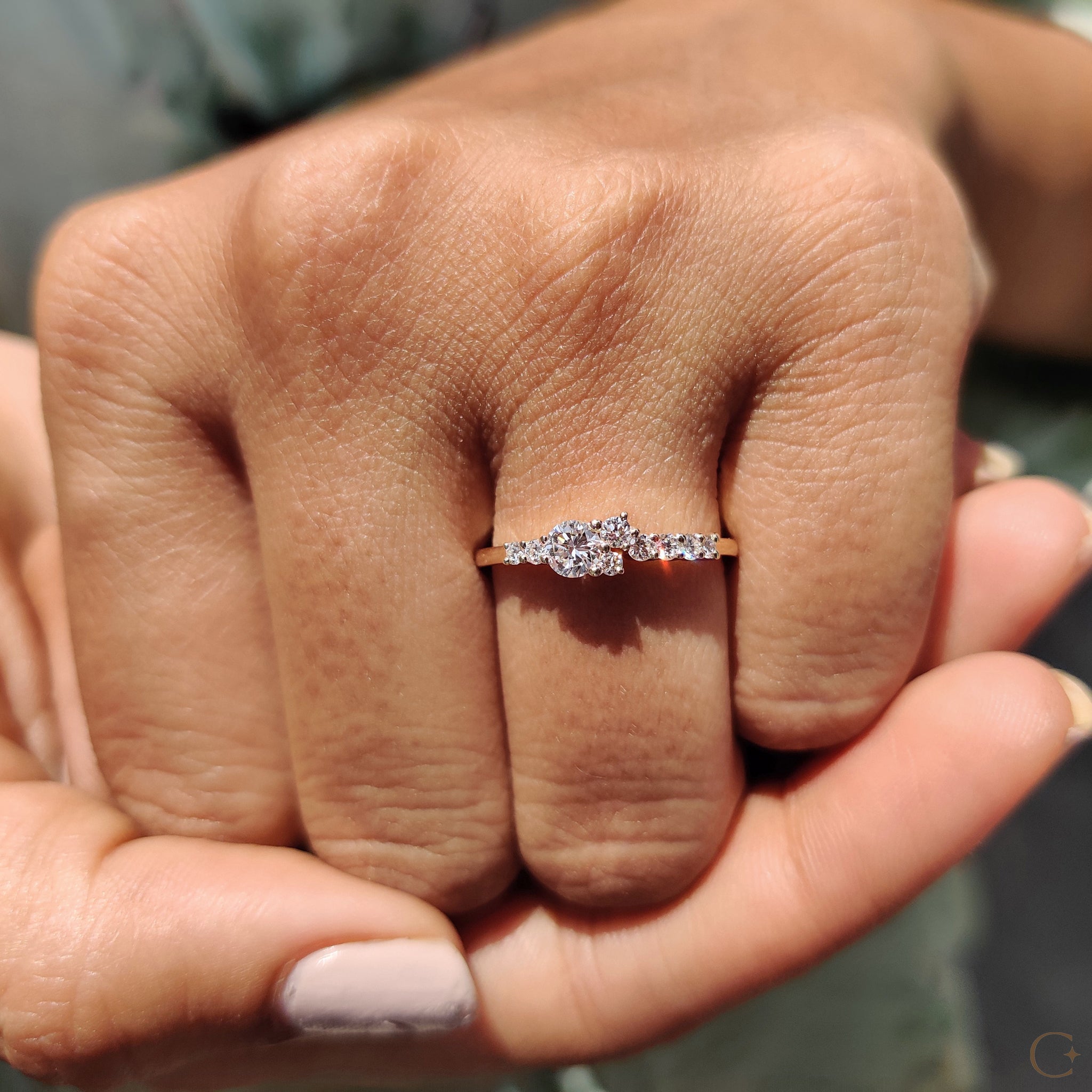 Cluster Engagement Ring With Round Cut Diamond
