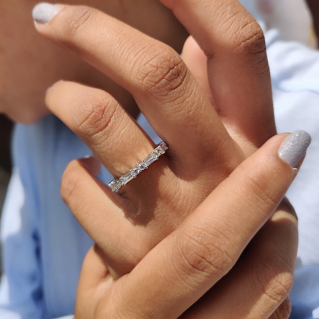 Moissanite Baguette Band In Full Eternity Style