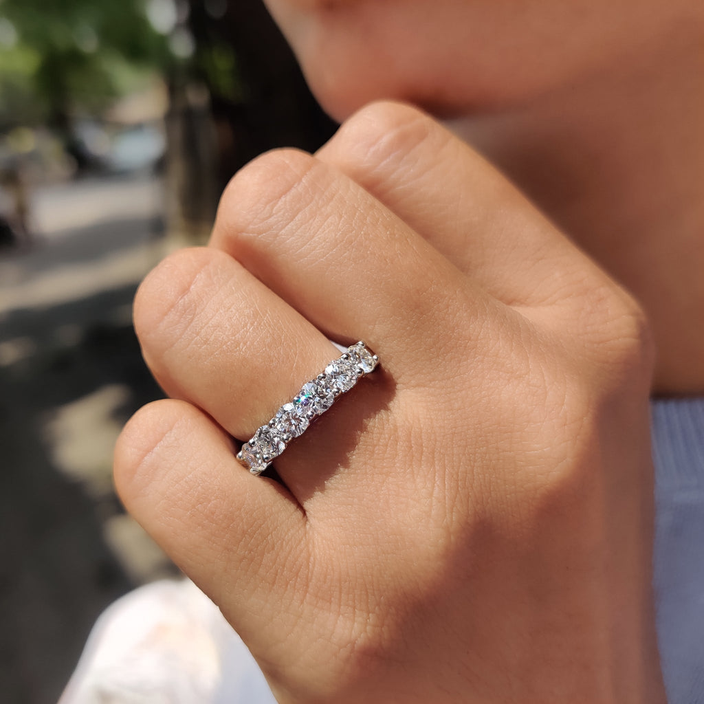 Round Cut Diamond Half Eternity Band In Secure Prong Style