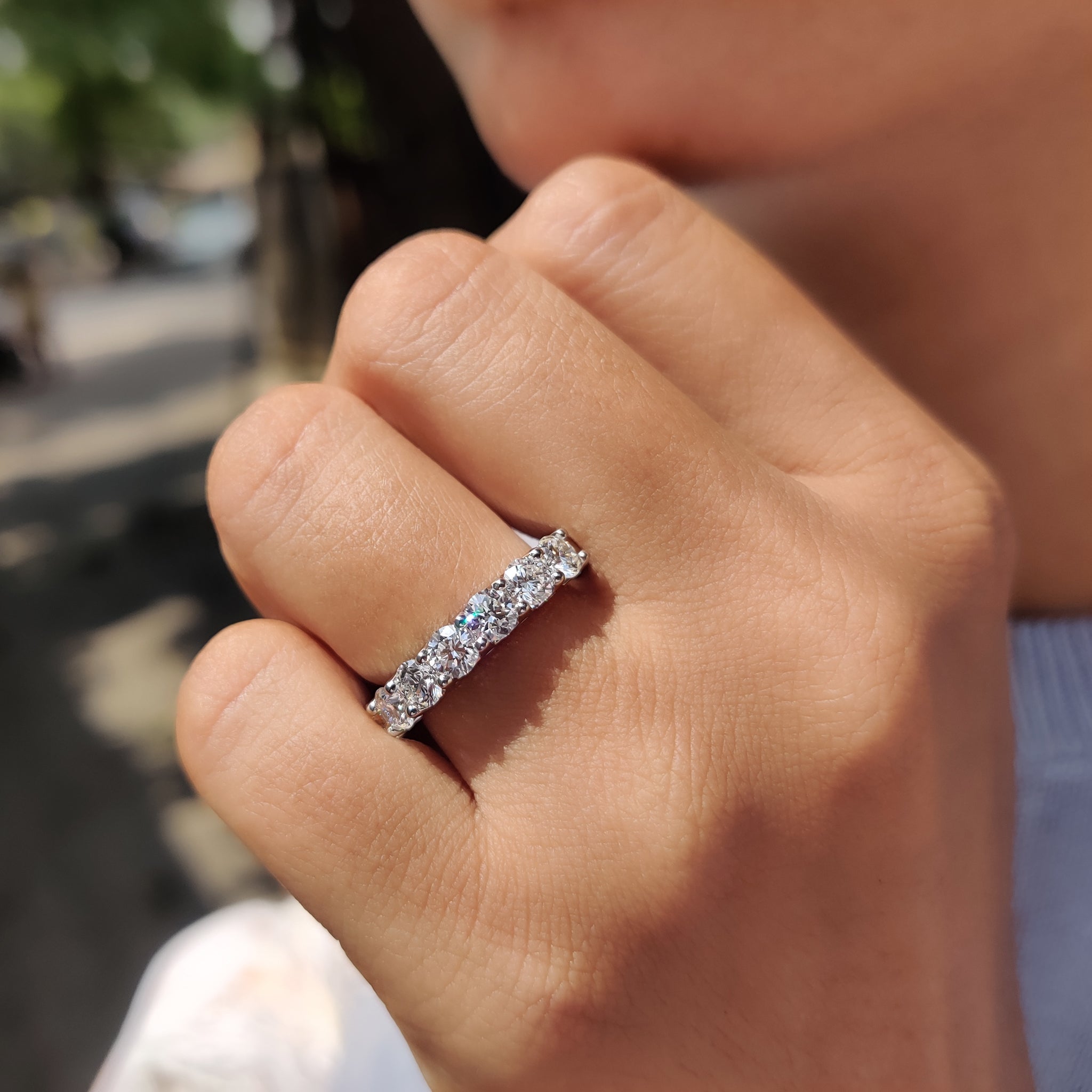 Round Cut Diamond Half Eternity Band In Secure Prong Style
