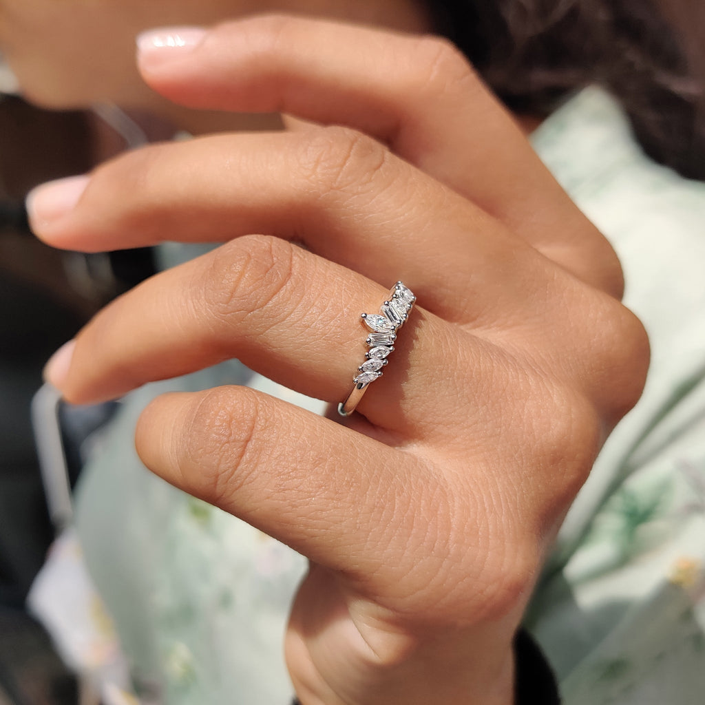 Curved Wedding Band With Marquise And Baguette Stone