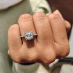 Asscher Cut Moissanite Ring In Tapered Pave Band