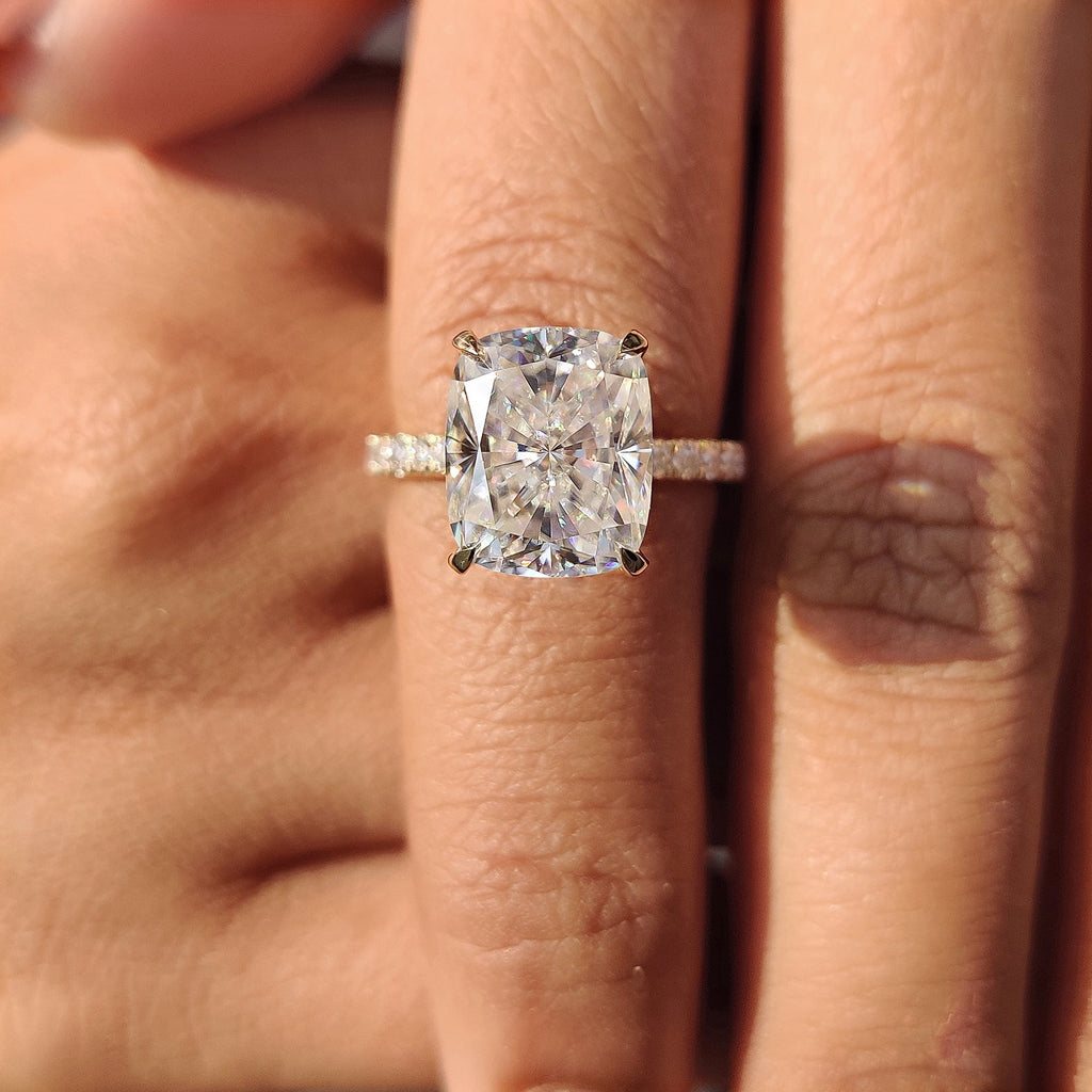 Elongated Cushion Engagement Ring In Pave Setting