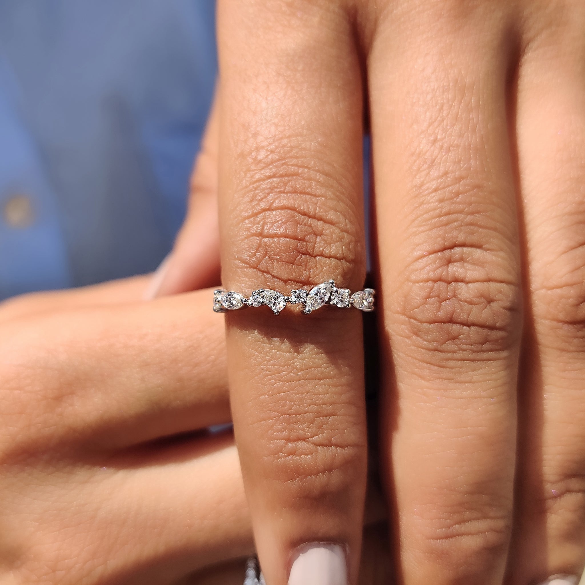 Multi Shape Moissanite Band In Half Eternity Style